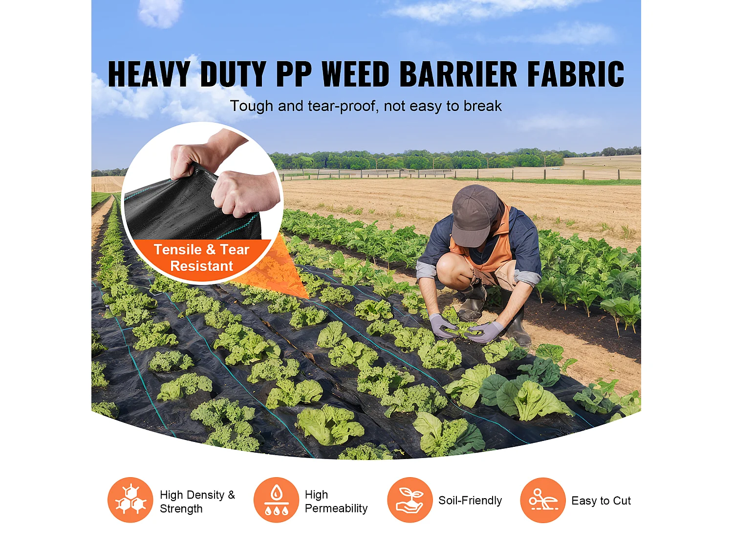 Toile de Paillage，SucceBuy Tissu de Paysage Anti-Mauvaises Herbes 0.9 x 76.2 m Tapis de Contrôle des Mauvaises Herbes Tissé en PP Robuste