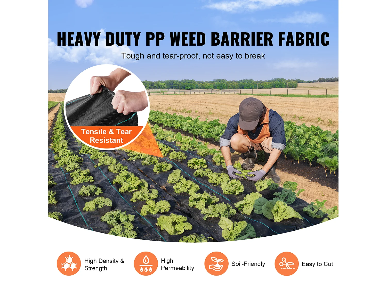 Toile de Paillage，SucceBuy Barrière Anti-Mauvaises Herbes pour Paysage 2 x 100.6 m de Grande Robustesse Tissu PP Tissé