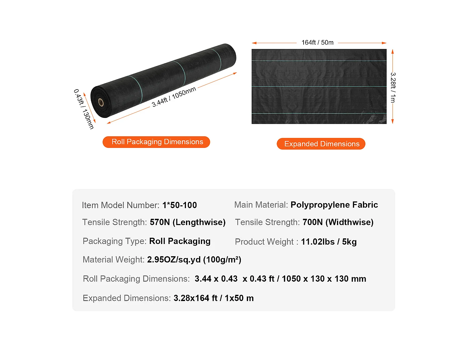 Toile de Paillage，SucceBuy Tapis de contrôle des mauvaises herbes tissé robuste en tissu paysager anti-mauvaises herbes 1 x 50 M