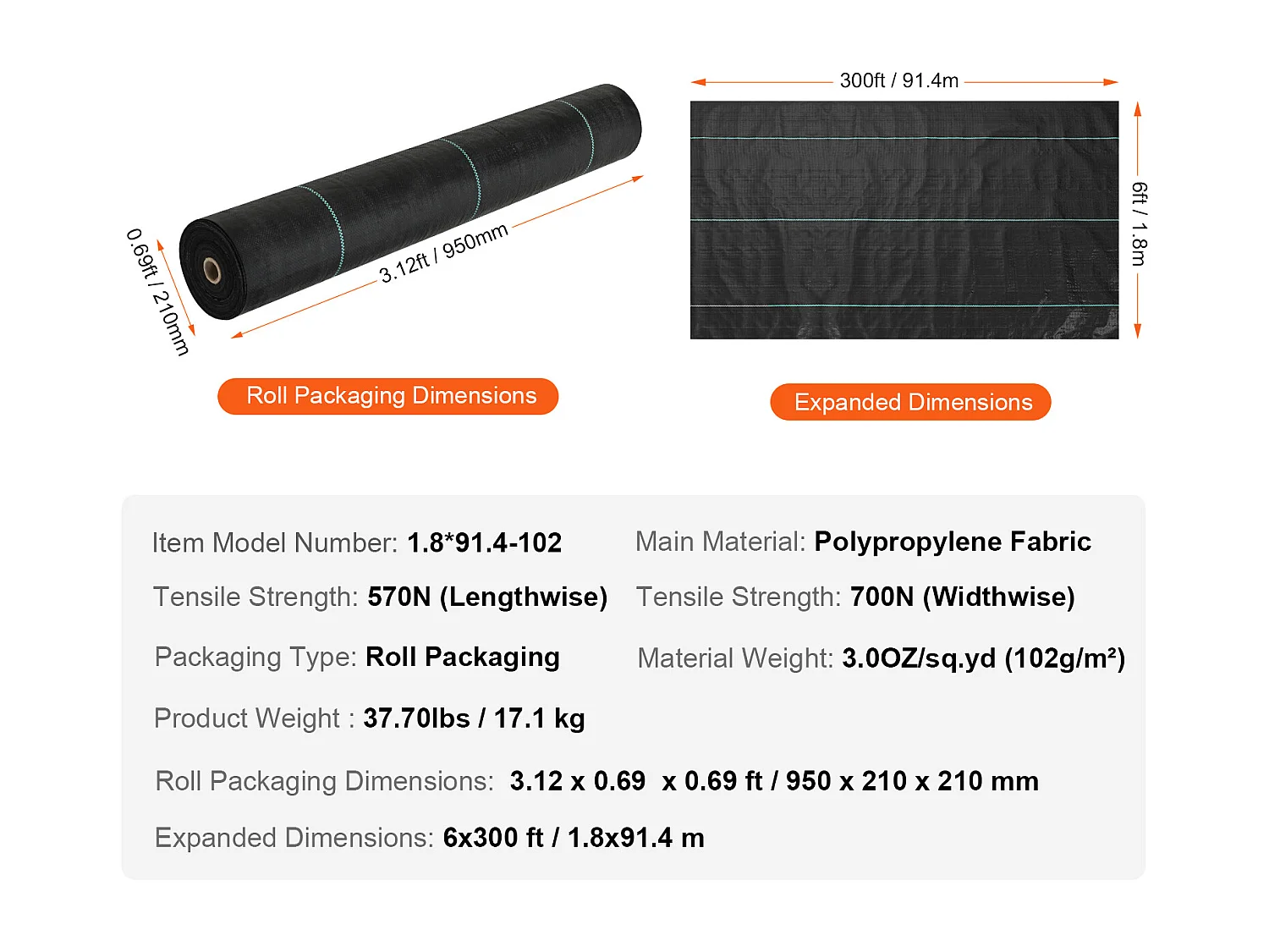 Tessuto anti-erbacce SucceBuy, tessuto per il controllo delle erbacce, 6*300 piedi, resistente tessuto in PP, per il controllo delle erbacce