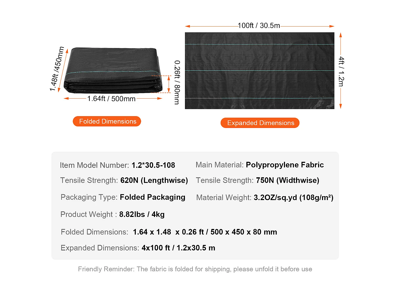SucceBuy Onkruidbestrijdingsdoek 4 x 100 voet Zware Polypropyleen Geweven Tuinmat 110V