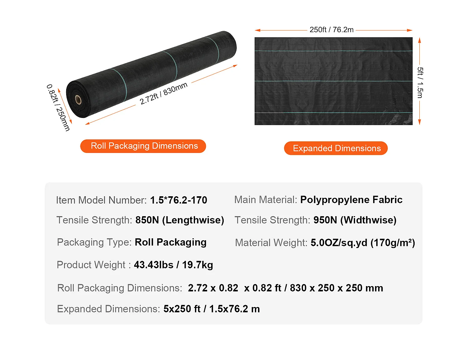 SucceBuy Onkruidbestrijdingsdoek Heavy Duty 5 x 250ft - Geweven PP Onkruidbestrijdingsmat