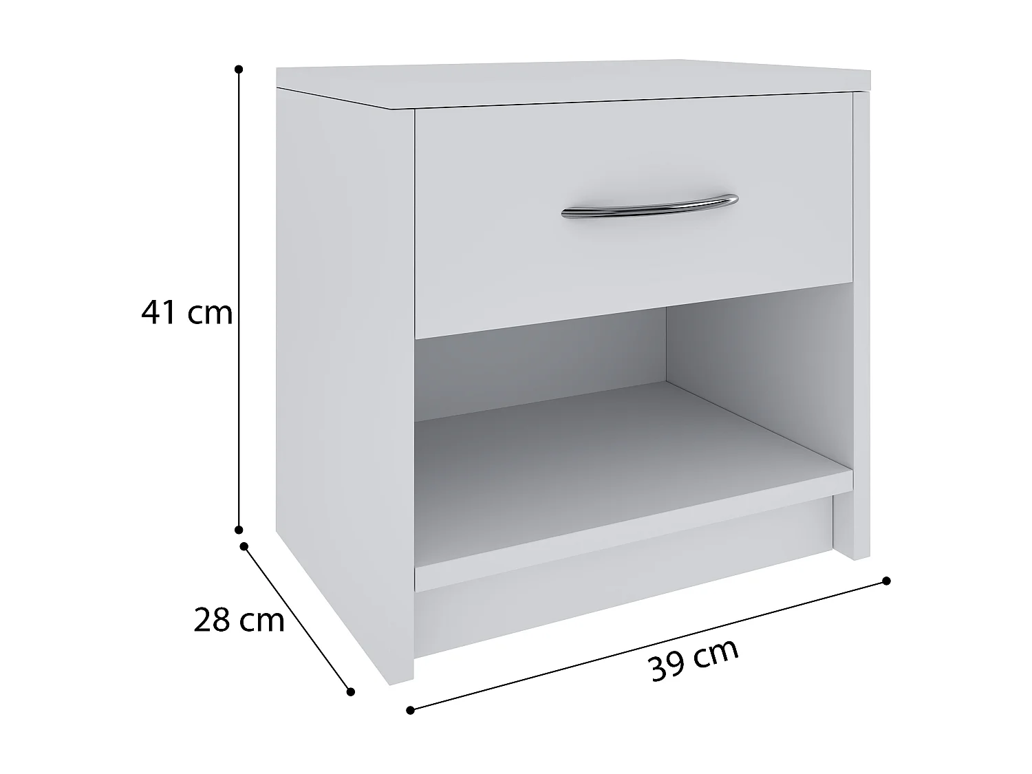 Comodino Con Cassetto E Vano Giorno Per Camera Da Letto Cameretta Ragazzi Studio Ingresso Comò Settimino Zona Notte 39 x 41 x 28 Cm Colore Bianco