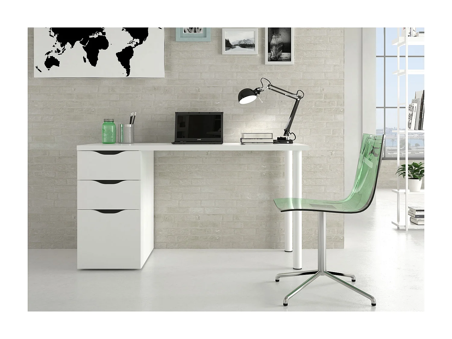 Scrivania con Cassetti Pamplona Scrittoio Mobile per Computer Desk da Ufficio Soggiorno Sala da Pranzo 138 x 74 x 60 cm Colore Bianco