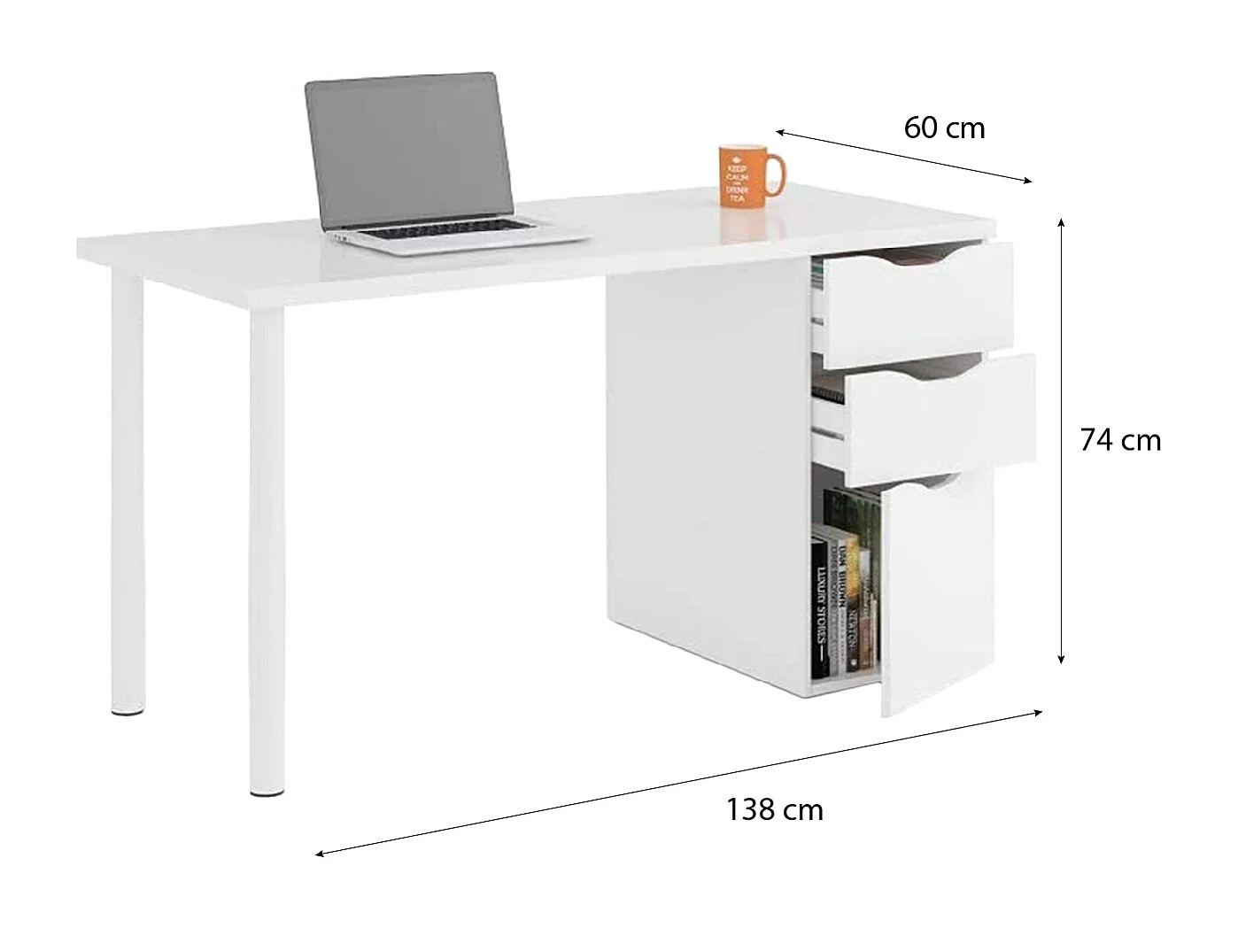 Scrivania con Cassetti Pamplona Scrittoio Mobile per Computer Desk da Ufficio Soggiorno Sala da Pranzo 138 x 74 x 60 cm Colore Bianco