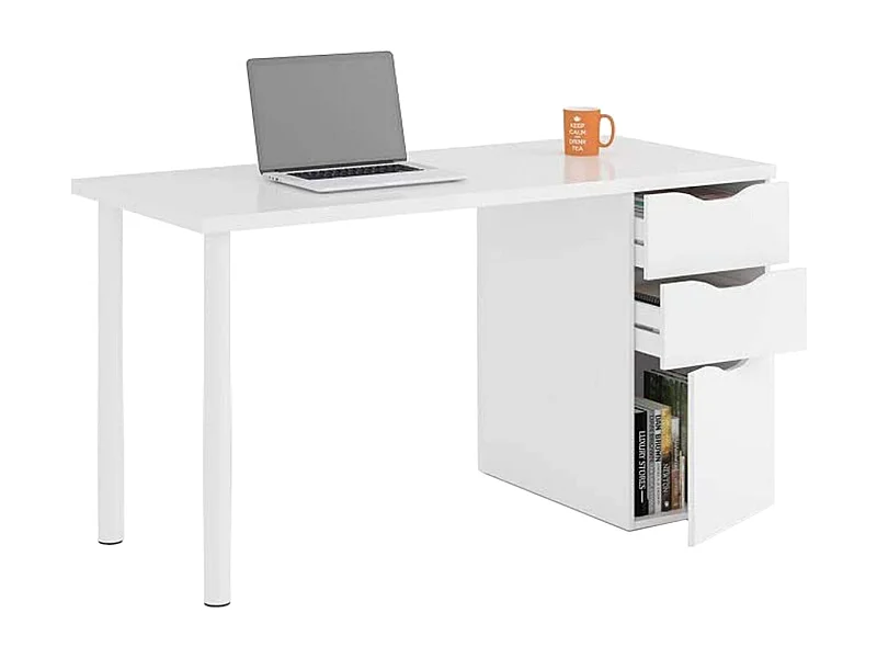 Scrivania con Cassetti Pamplona Scrittoio Mobile per Computer Desk da Ufficio Soggiorno Sala da Pranzo 138 x 74 x 60 cm Colore Bianco