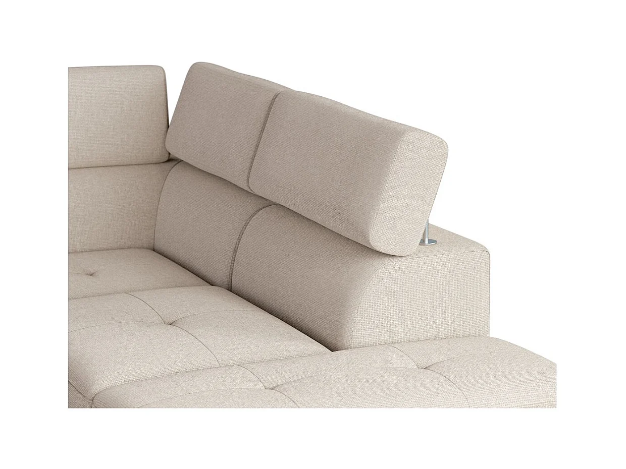 Canapé panoramique PAOLA convertible 2 coffres en tissu Easy Clean antitache et simili- Beige/Blanc