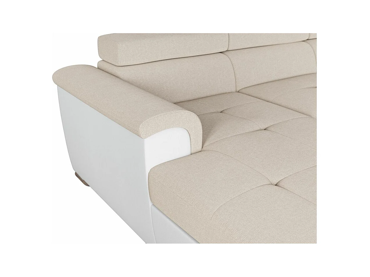 Canapé panoramique PAOLA convertible 2 coffres en tissu Easy Clean antitache et simili- Beige/Blanc