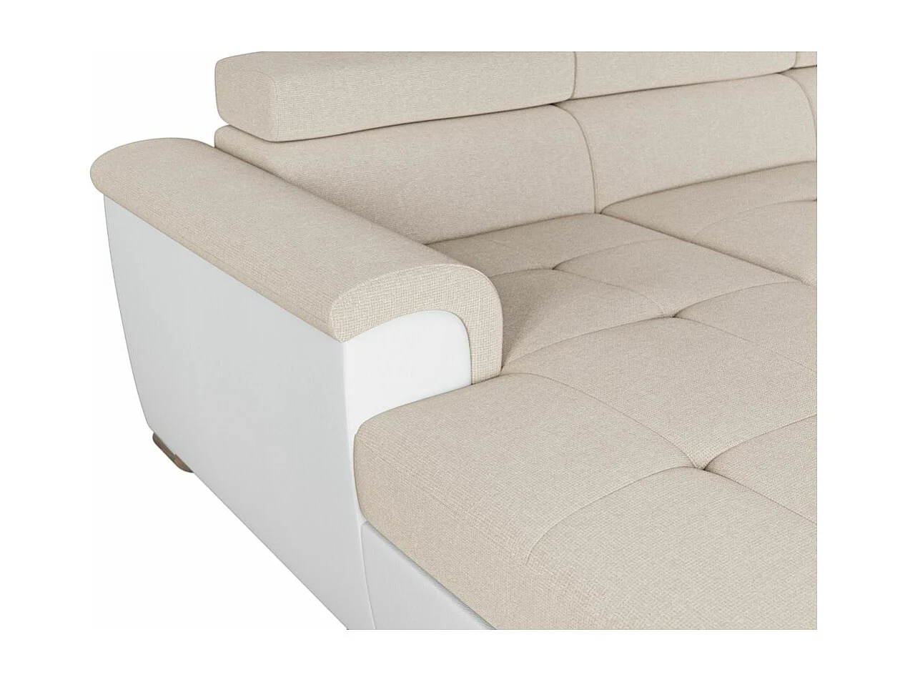 Canapé panoramique PAOLA convertible 2 coffres en tissu Easy Clean antitache et simili- Beige/Blanc