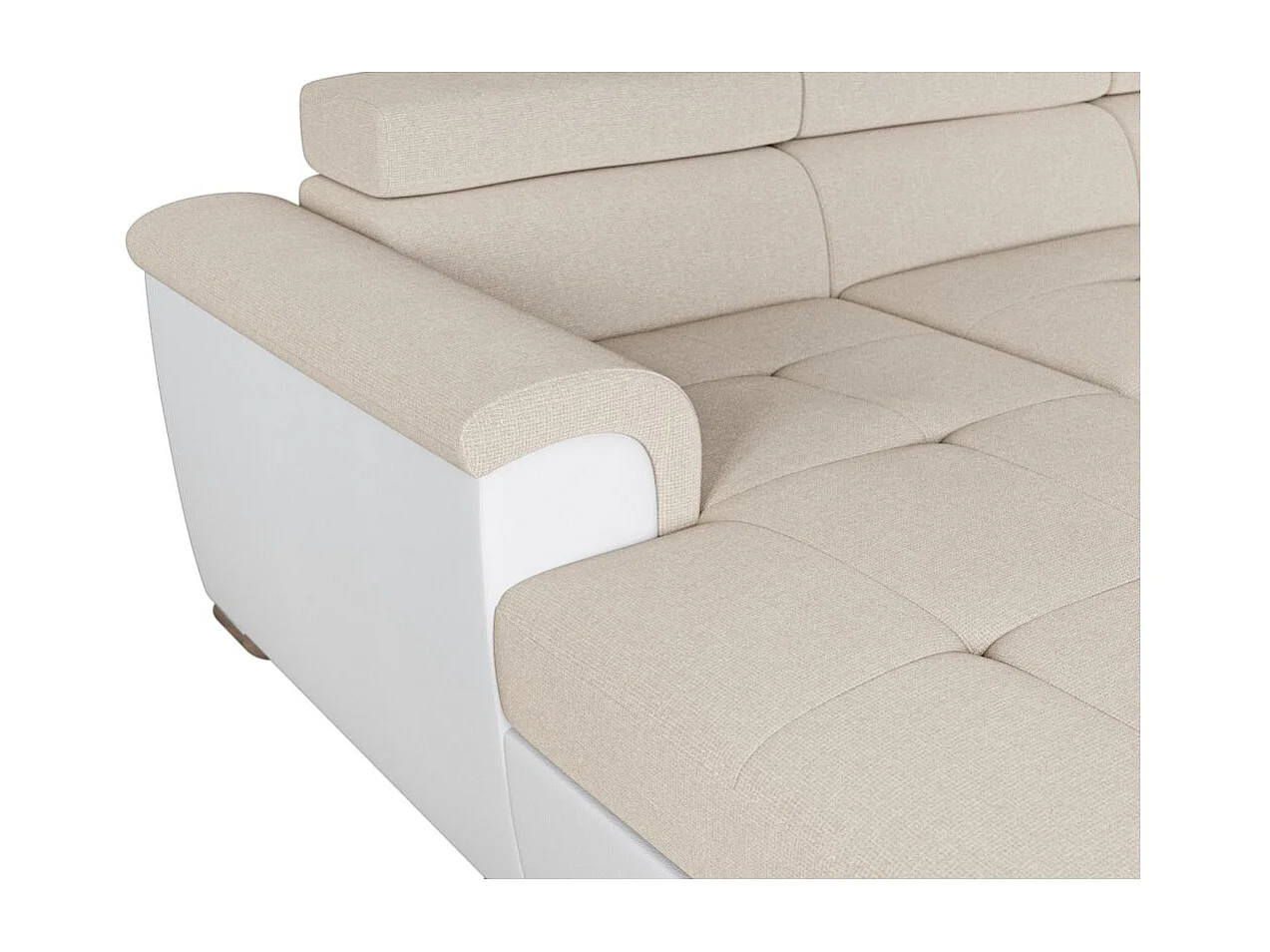 Canapé panoramique PAOLA convertible 2 coffres en tissu Easy Clean antitache et simili- Beige/Blanc