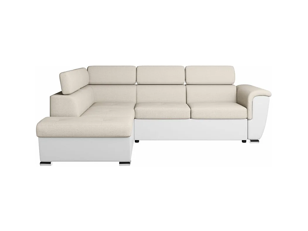 Canapé d'angle gauche PAOLA convertible 4 places tissu Easy Clean antitache et simili - Beige/Blanc