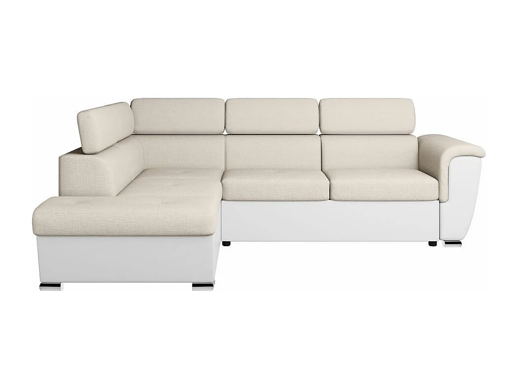 Canapé d'angle gauche PAOLA convertible 4 places tissu Easy Clean antitache et simili - Beige/Blanc