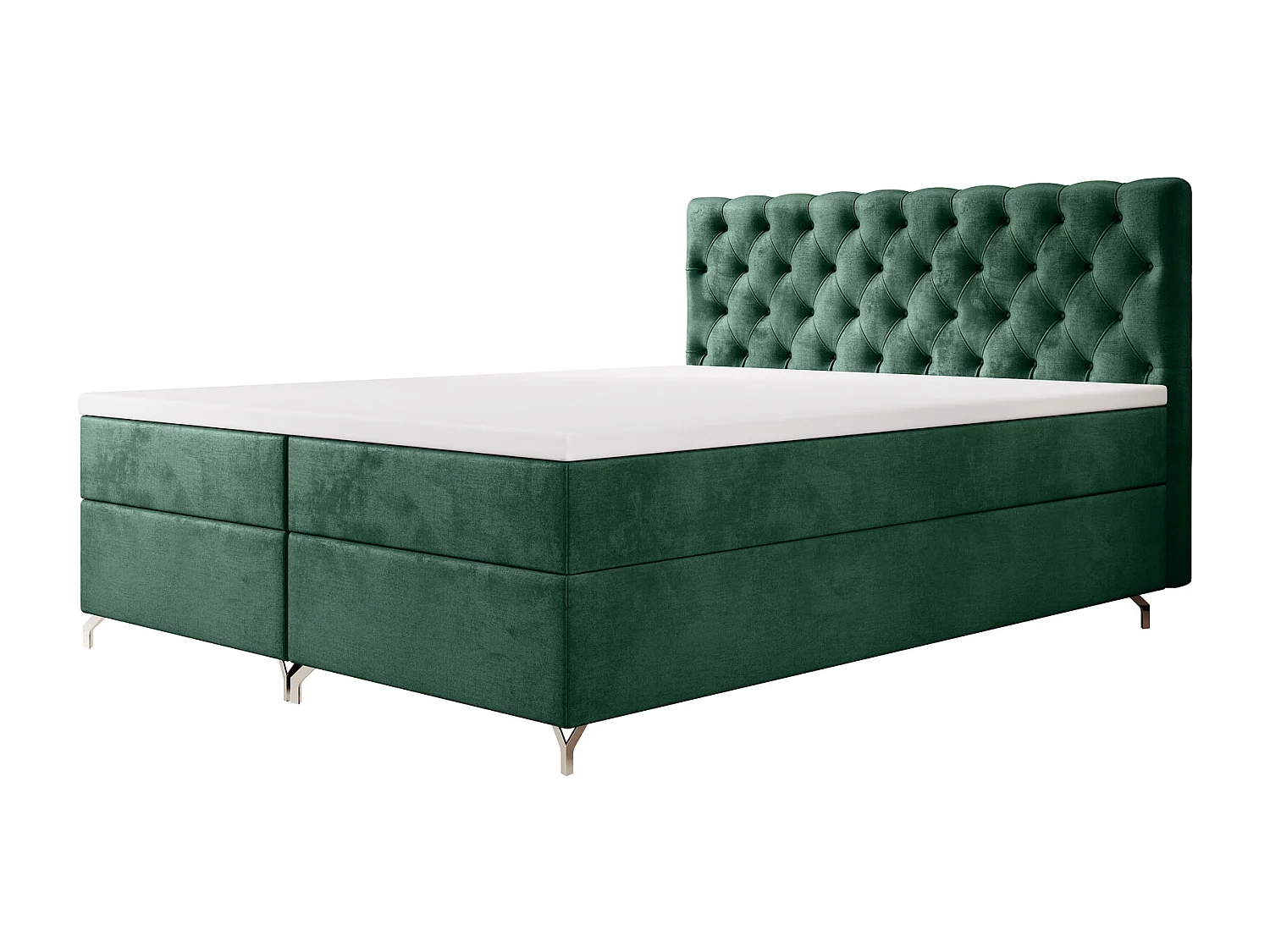 BEDANTE Boxspringbett CHESTER 200x200 Monolith 37, Grün, Bettkasten, Chromfüße, Ehebett, Hotelbett, Topper, Matratze, Bonell, Stauraum, Polsterbett