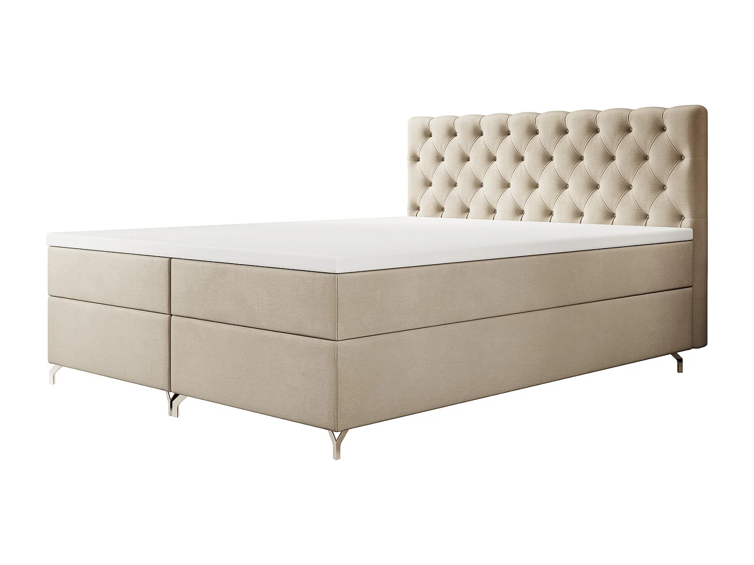 BEDANTE Boxspringbett CHESTER 140x200 Monolith 02, Creme, Bettkasten, Chromfüße, Ehebett, Hotelbett, Topper, Matratze, Bonell, Stauraum, Polsterbett