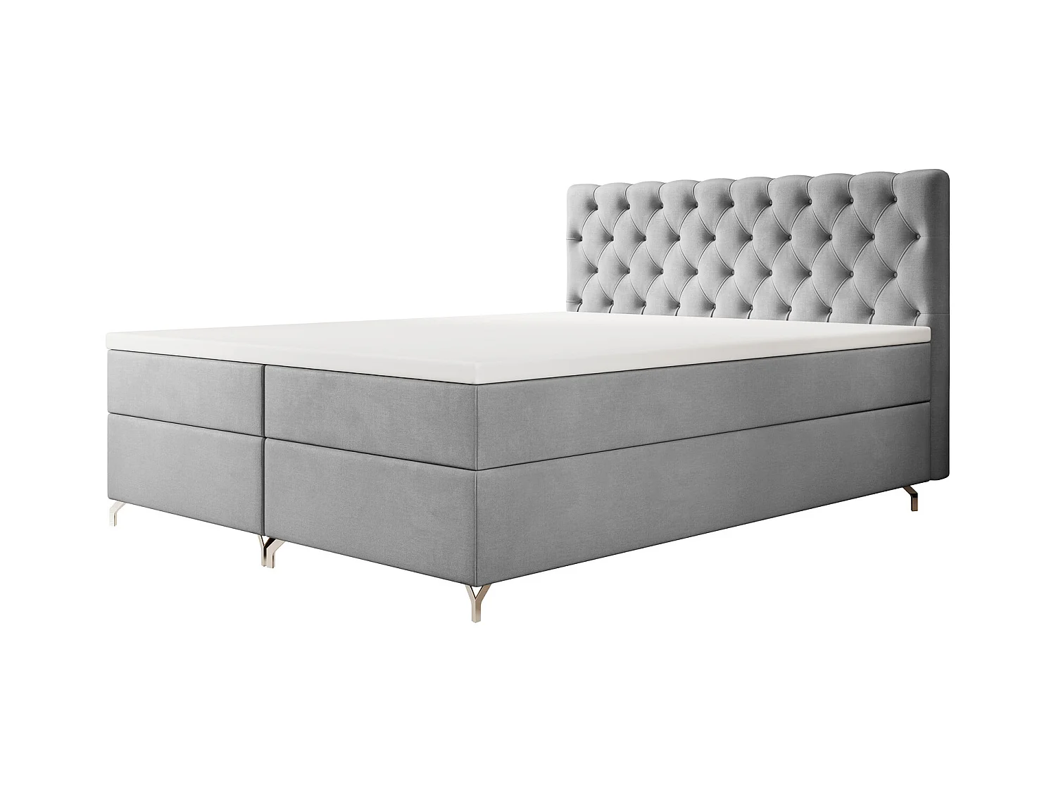 BEDANTE Boxspringbett CHESTER 160x200 Monolith 84, Hellgrau, Bettkasten, Chromfüße, Ehebett, Hotelbett, Topper, Matratze, Bonell, Stauraum, Polsterbett