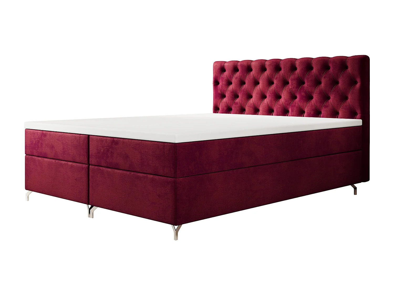 BEDANTE Boxspringbett CHESTER 180x200 Monolith 59, Rot, Bettkasten, Chromfüße, Ehebett, Hotelbett, Topper, Matratze, Bonell, Stauraum, Polsterbett