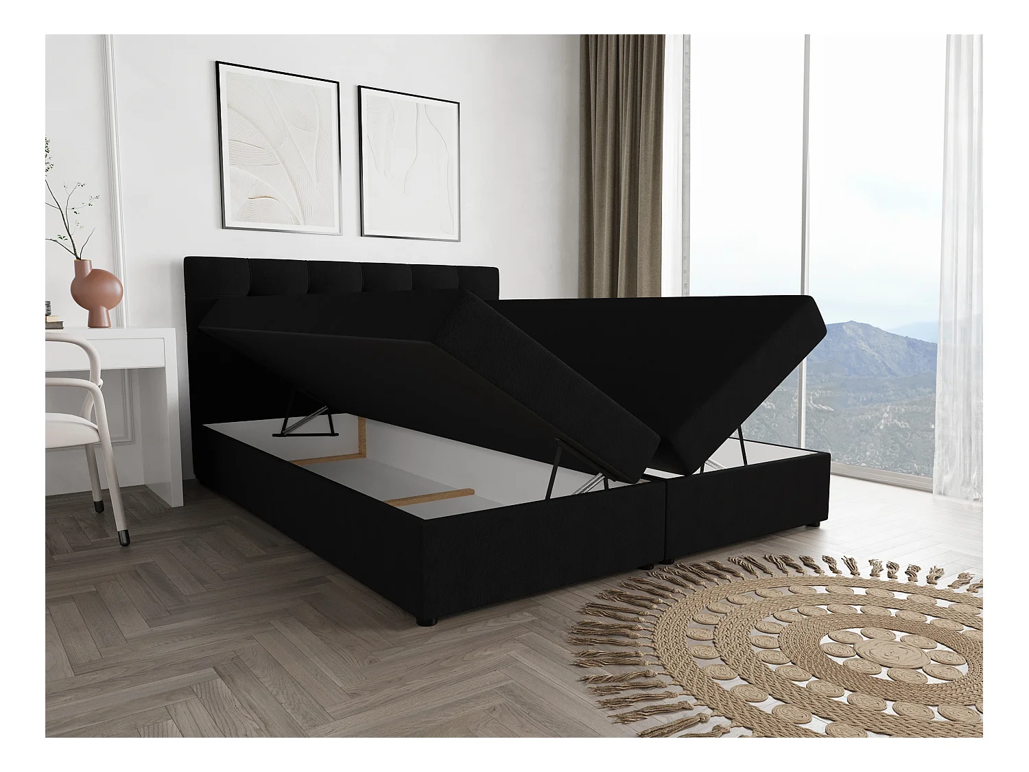 BEDANTE Łóżko kontynentalne Fado 2 160x200 Cosmic 100, czarny, pojemnik na pościel