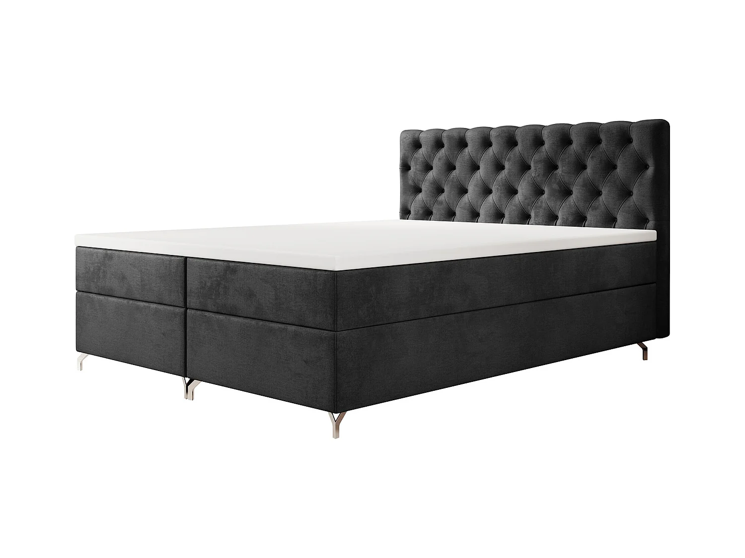 BEDANTE Boxspringbett CHESTER 180x200 Monolith 97, Anthrazit, Bettkasten, Chromfüße, Ehebett, Hotelbett, Topper, Matratze, Bonell, Stauraum, Polsterbett