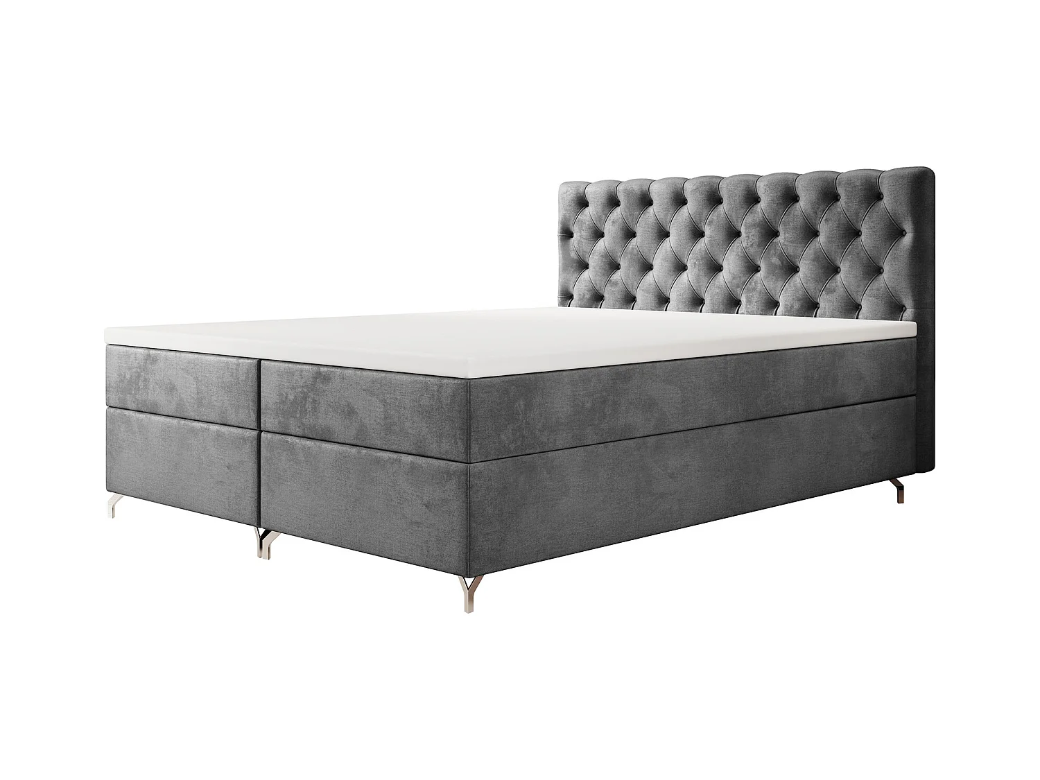 BEDANTE Boxspringbett CHESTER 180x200 Monolith 92, Grau, Bettkasten, Chromfüße, Ehebett, Hotelbett, Topper, Matratze, Bonell, Stauraum, Polsterbett