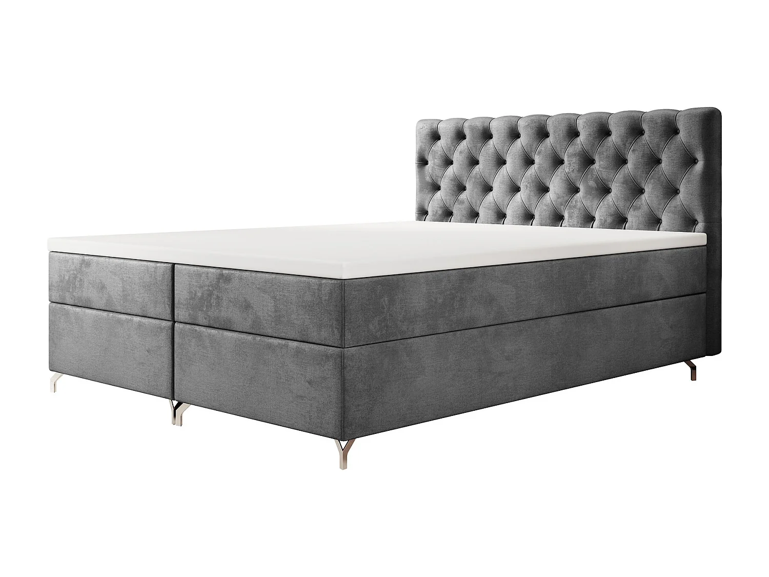 BEDANTE Boxspringbett CHESTER 180x200 Monolith 92, Grau, Bettkasten, Chromfüße, Ehebett, Hotelbett, Topper, Matratze, Bonell, Stauraum, Polsterbett