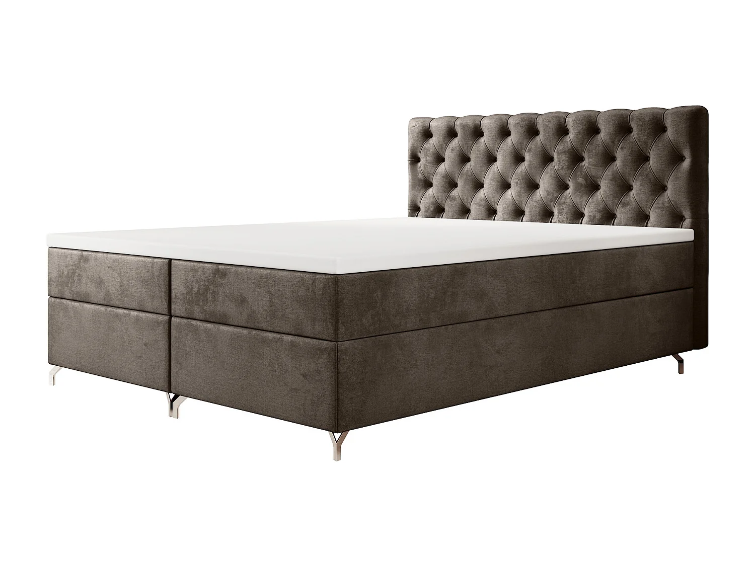 BEDANTE Boxspringbett CHESTER 140x200 Monolith 15, Braun, Bettkasten, Chromfüße, Ehebett, Hotelbett, Topper, Matratze, Bonell, Stauraum, Polsterbett