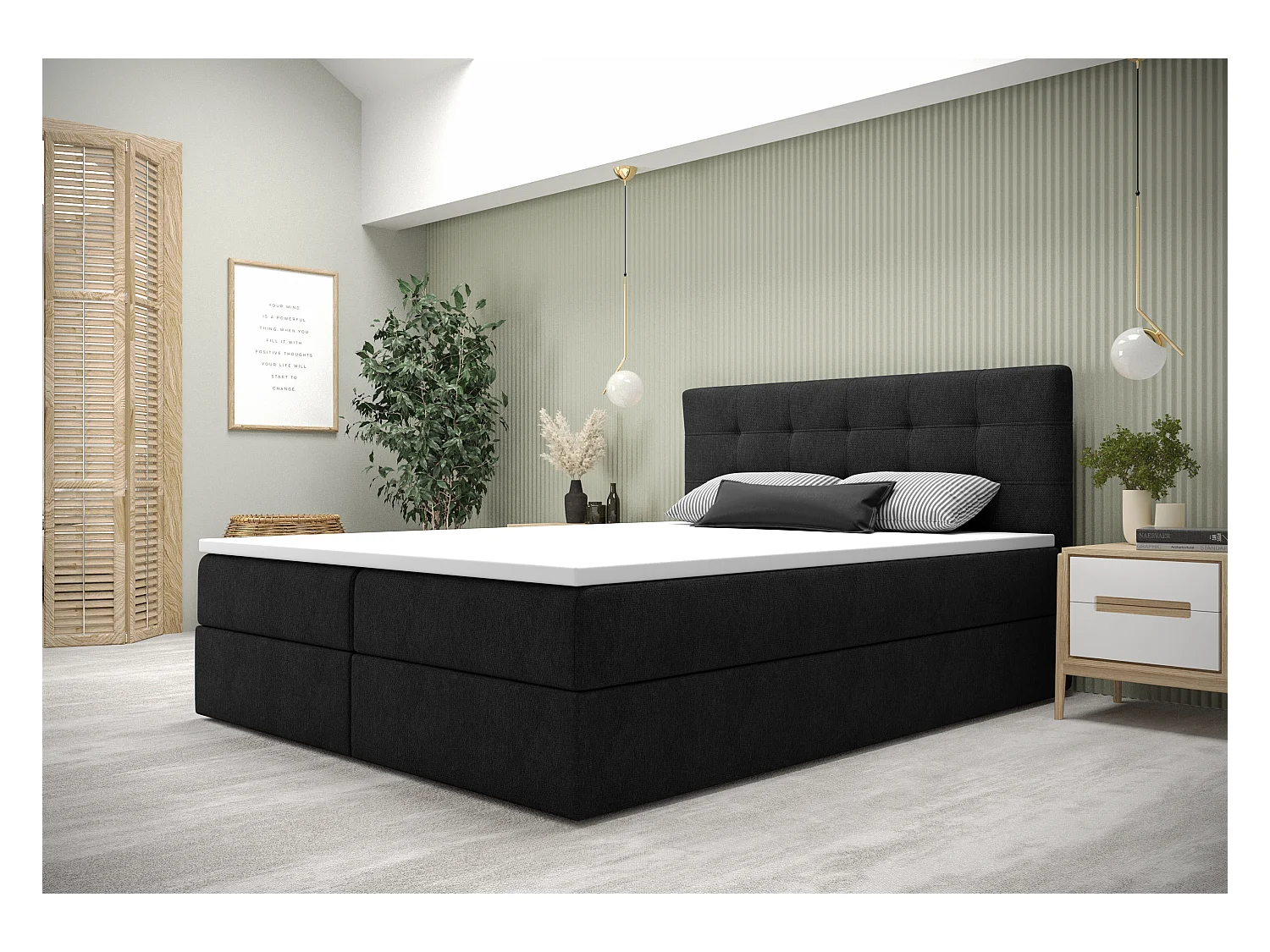BEDANTE Łóżko kontynentalne Fado 2 200x200 Cosmic 100, czarny, pojemnik na pościel