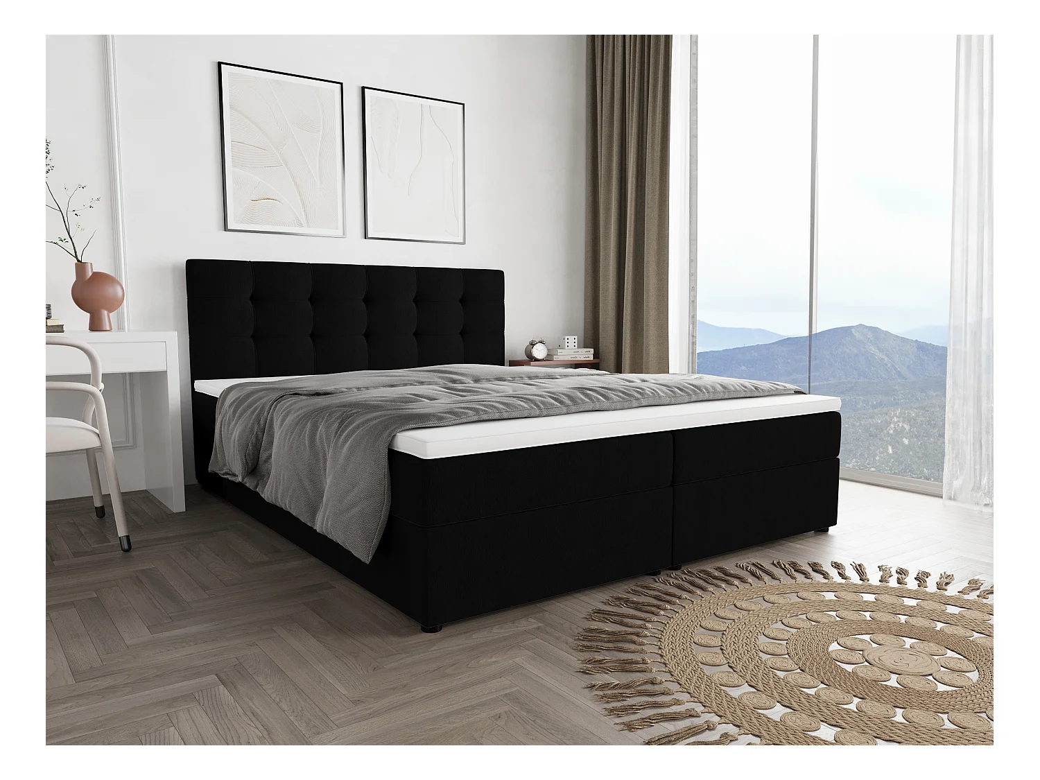 BEDANTE Łóżko kontynentalne Fado 2 140x200 Cosmic 100, czarny, pojemnik na pościel