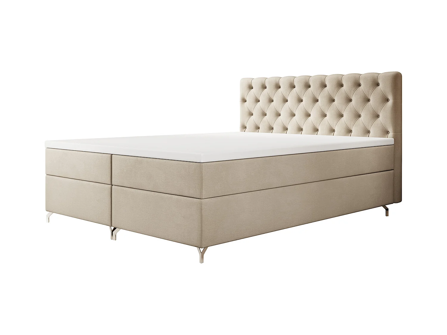 BEDANTE Łóżko CHESTER 160x200 Monolith 02, Kremowe, pojemnik, chromowane nogi, małżeńskie, topper, materac, bonell, tapicerowane, MONOLITH