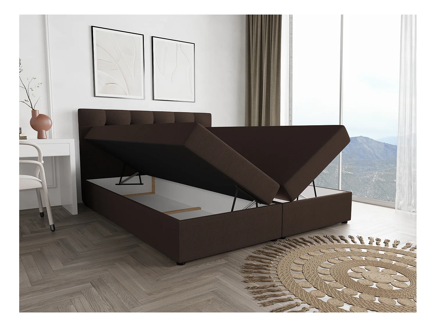 BEDANTE Łóżko kontynentalne Fado 2 140x200 Cosmic 800, ciemnobrązowy, pojemnik na pościel