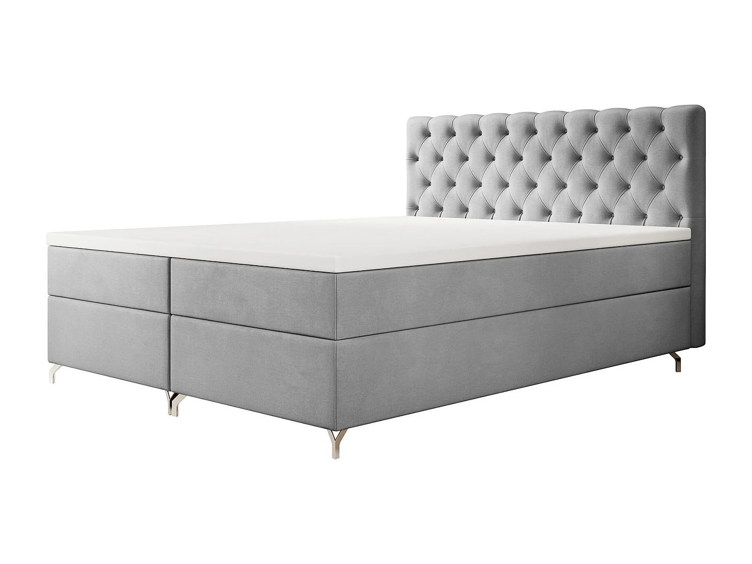 BEDANTE Boxspringbett CHESTER 140x200 Monolith 84, Hellgrau, Bettkasten, Chromfüße, Ehebett, Hotelbett, Topper, Matratze, Bonell, Stauraum, Polsterbett