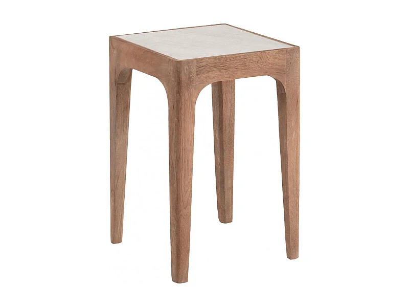 Table d'appoint carrée marbre blanc pieds manguier - MANGO 8169