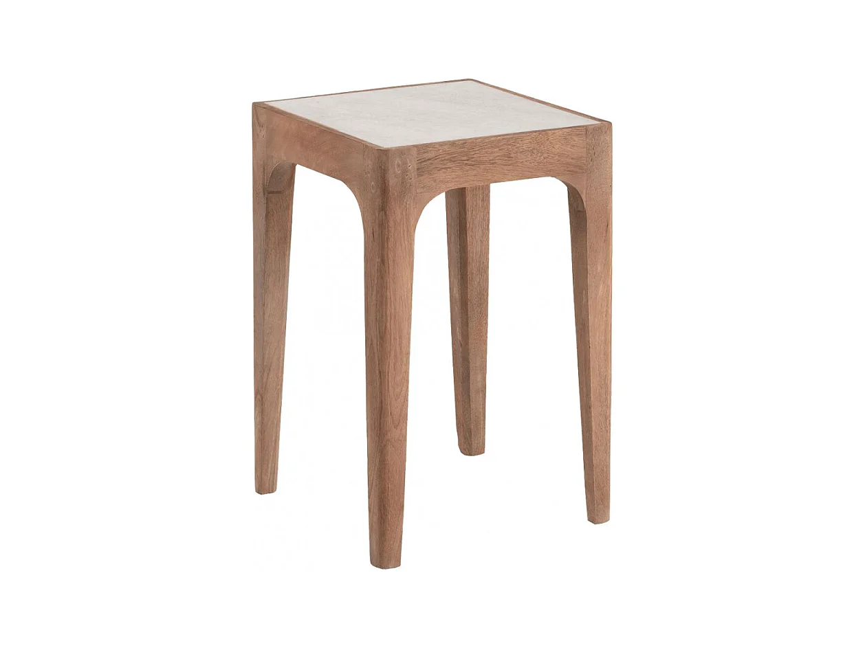 Table d'appoint carrée marbre blanc pieds manguier - MANGO 8169
