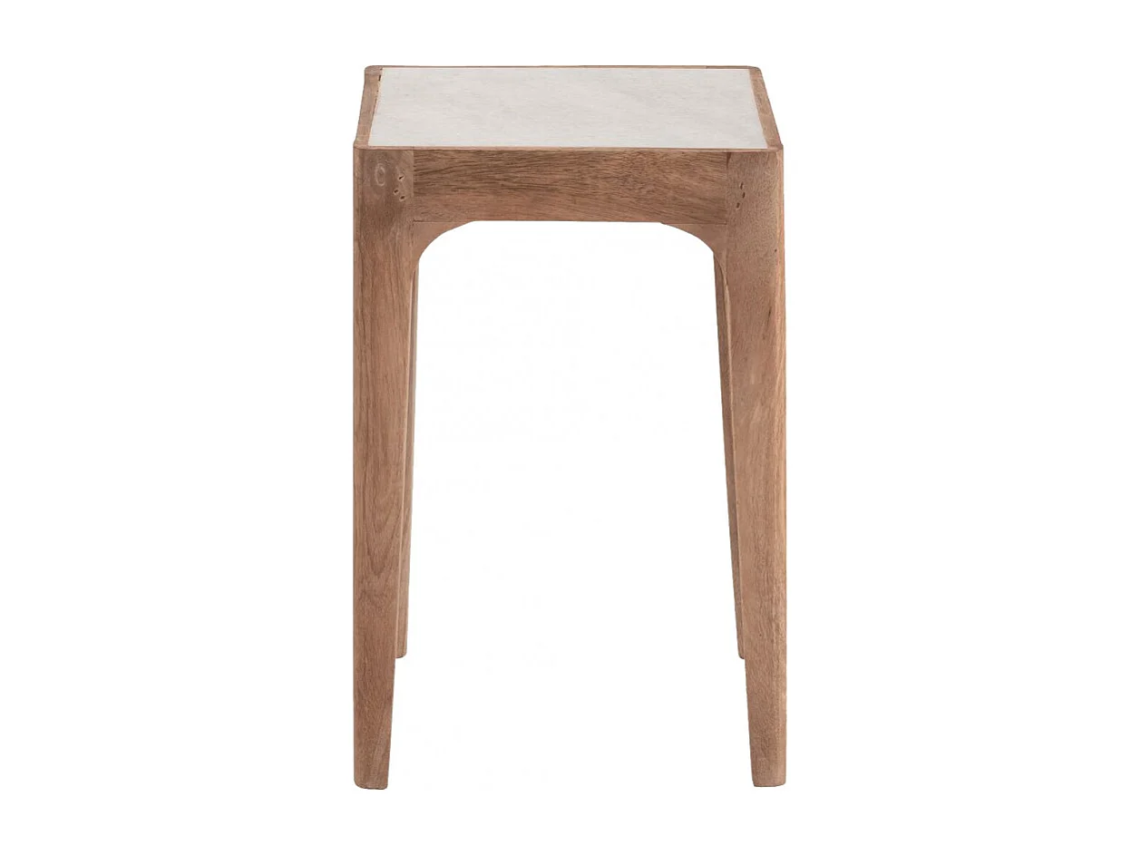 Table d'appoint carrée marbre blanc pieds manguier - MANGO 8169