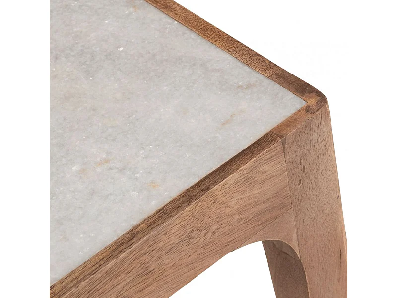 Table d'appoint carrée marbre blanc pieds manguier - MANGO 8169