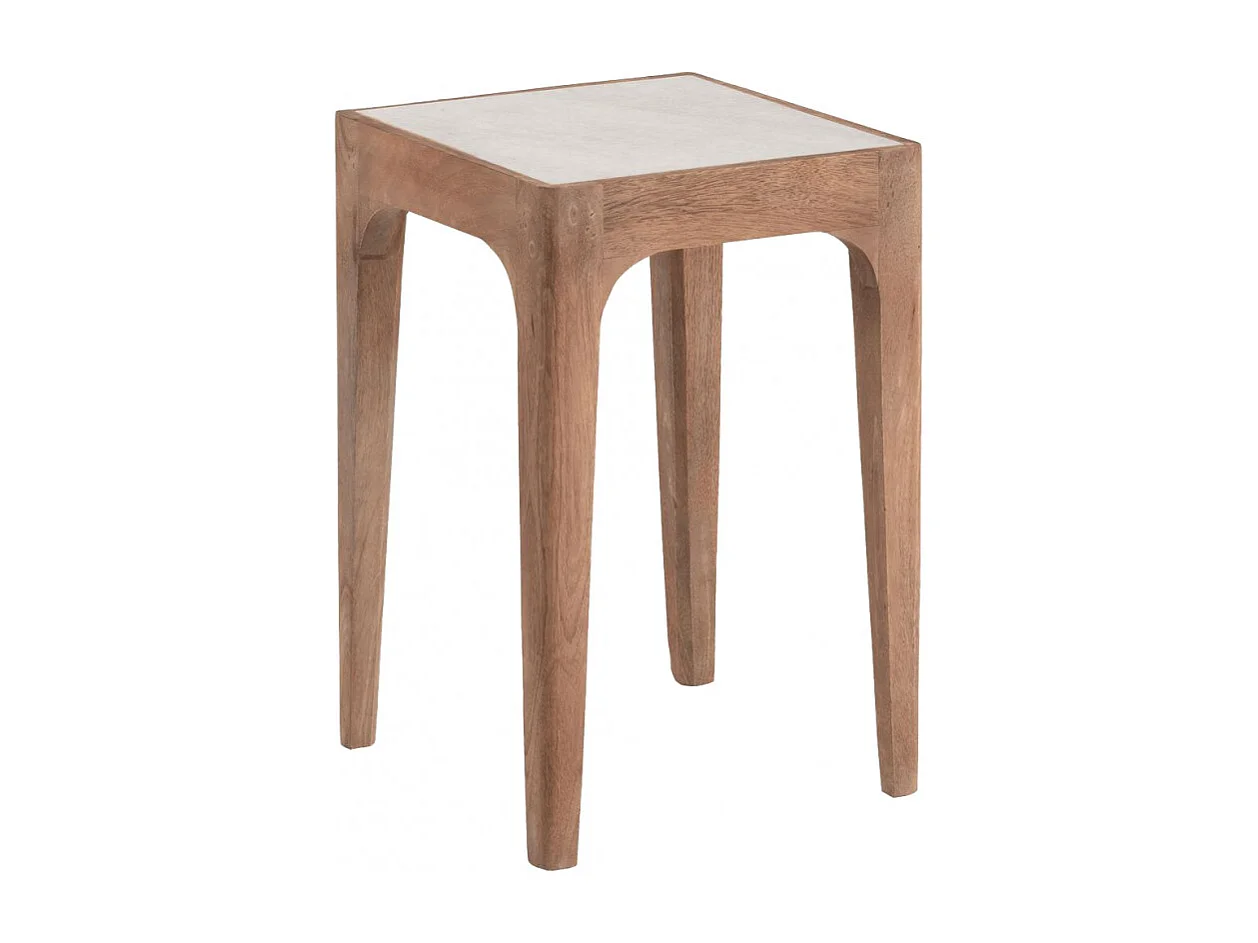Table d'appoint carrée marbre blanc pieds manguier - MANGO 8169