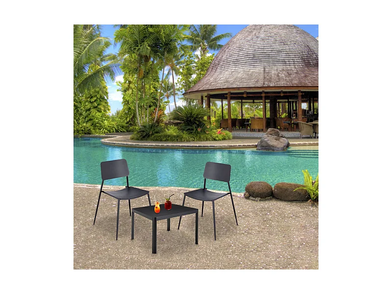 Lot de 2 chaises de jardin en acier gris anthracite - SCOLLA 7286