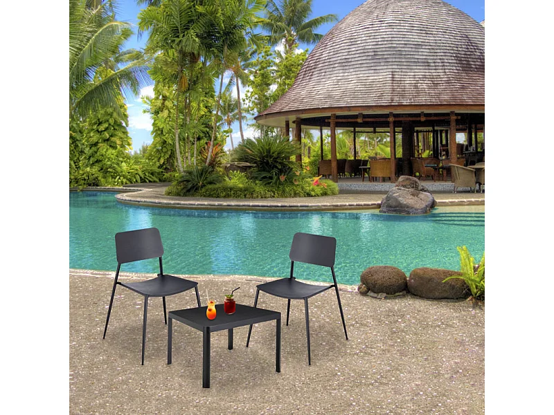 Lot de 2 chaises de jardin en acier gris anthracite - SCOLLA 7286