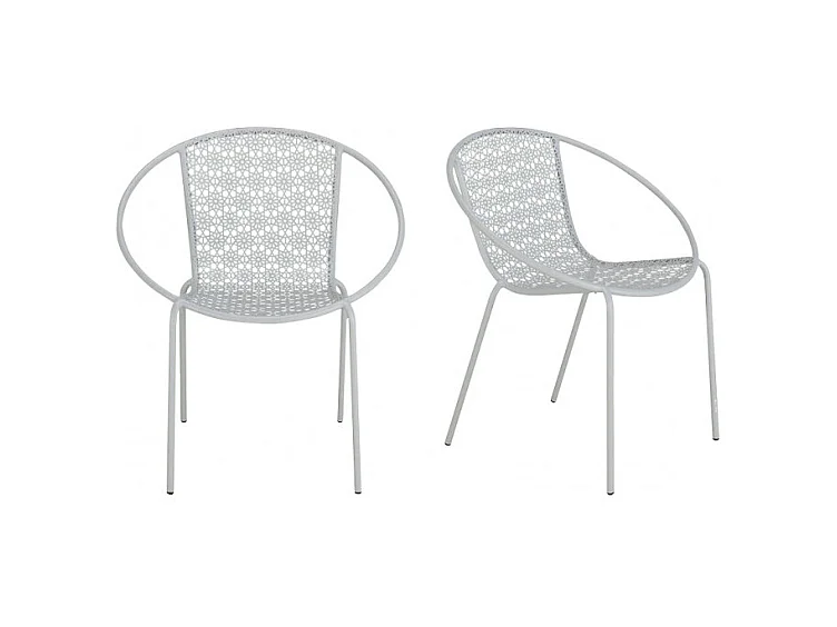 Lot de 2 fauteuils jardin motifs floraux métal gris - MARRAKECH 3349