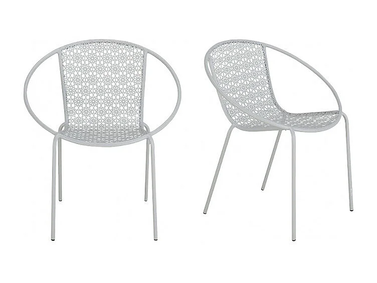 Lot de 2 fauteuils jardin motifs floraux métal gris - MARRAKECH 3349