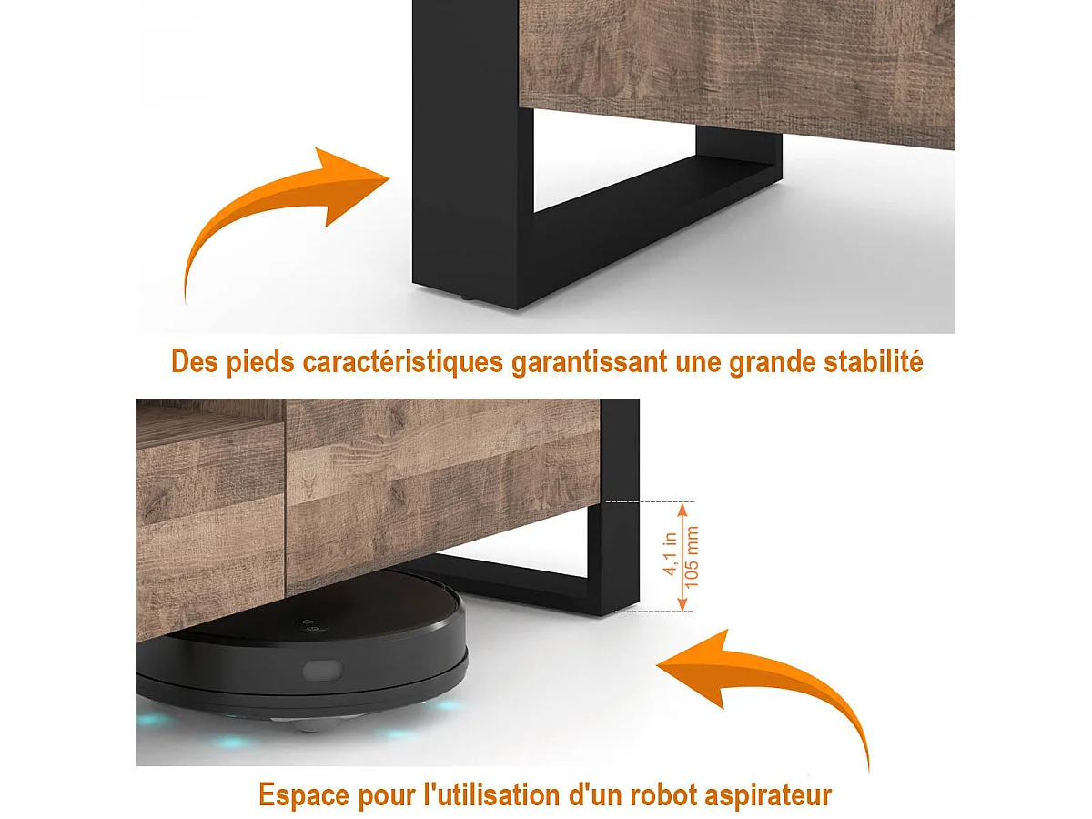 Meuble TV buffet NUKA 200 cm chêne grange sur pied