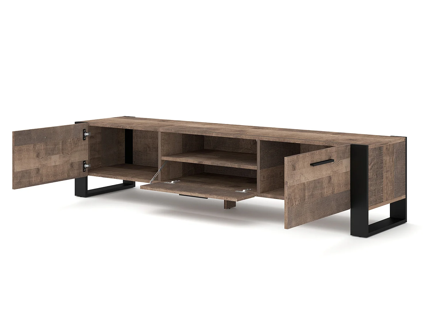 Meuble TV buffet NUKA 200 cm chêne grange sur pied