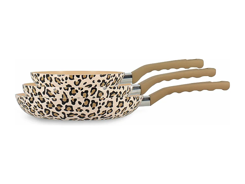 Menastyl - Lot 3 Poeles Leopard 20/24/28cm En Aluminium Recycle Marron