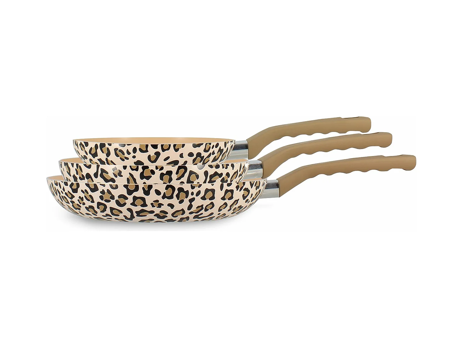 Menastyl - Lot 3 Poeles Leopard 20/24/28cm En Aluminium Recycle Marron