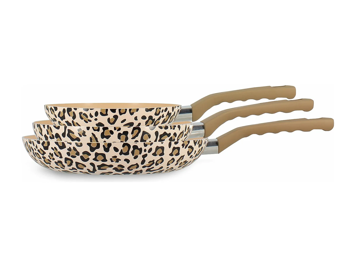 Menastyl - Lot 3 Poeles Leopard 20/24/28cm En Aluminium Recycle Marron