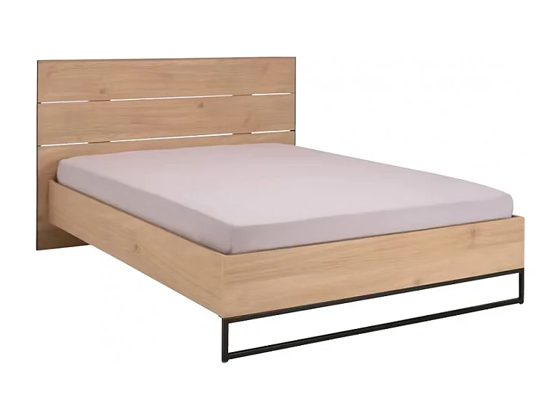 Lit 160 x 200 cm placage chêne avec tête de lit - PALO 1682