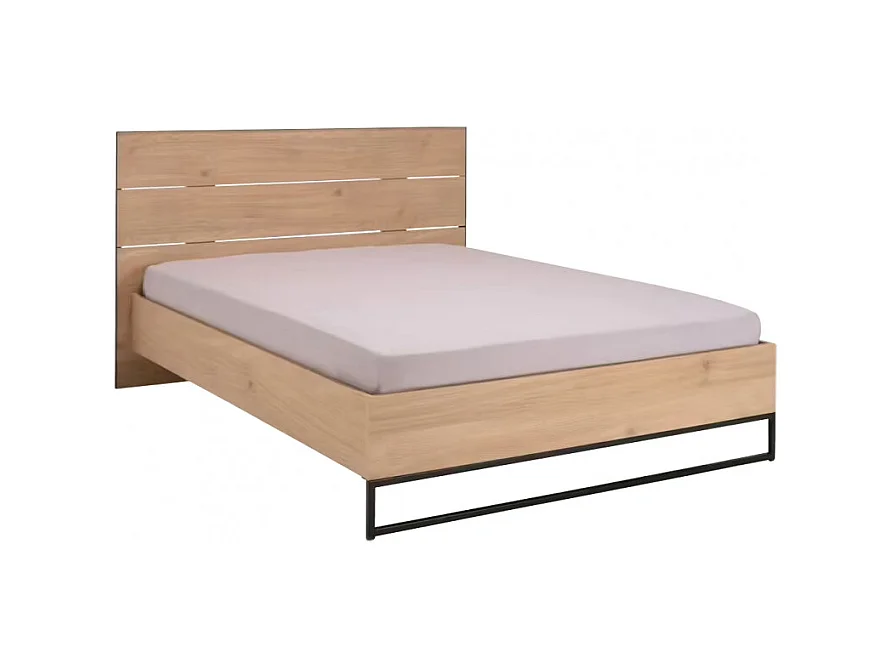 Lit 160 x 200 cm placage chêne avec tête de lit - PALO 1682