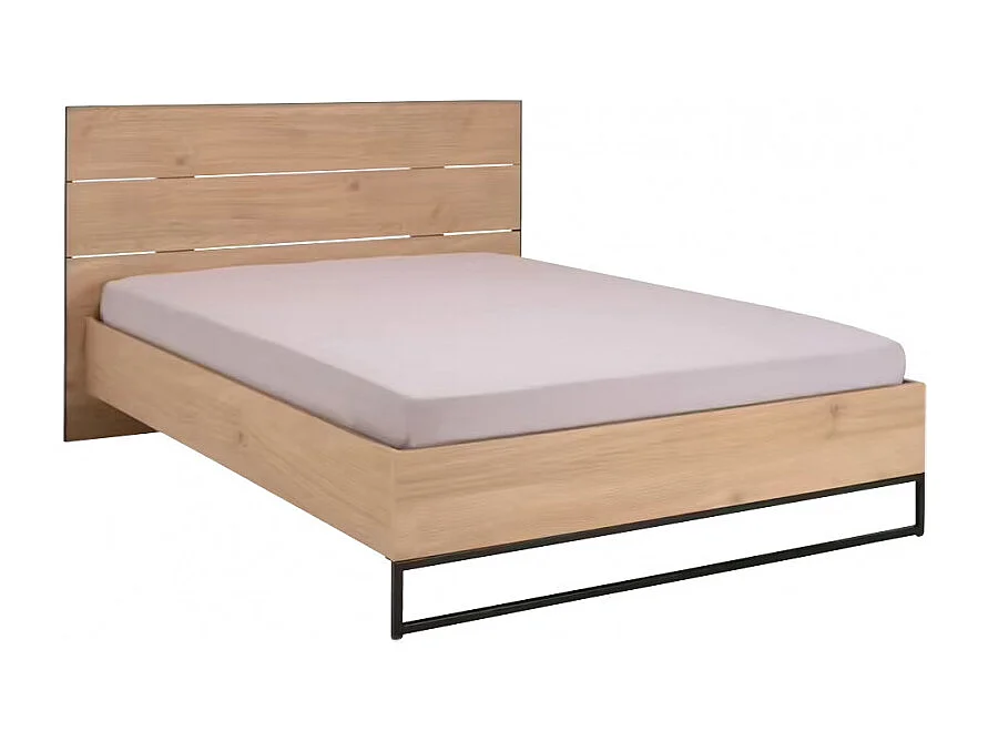 Lit 160 x 200 cm placage chêne avec tête de lit - PALO 1682