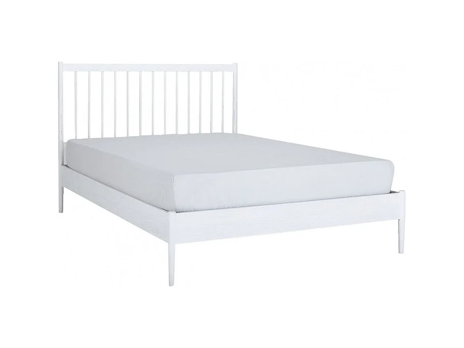 Lit 160 x 200 cm blanc plaqué frêne tête de lit barreaux - PADO 4527