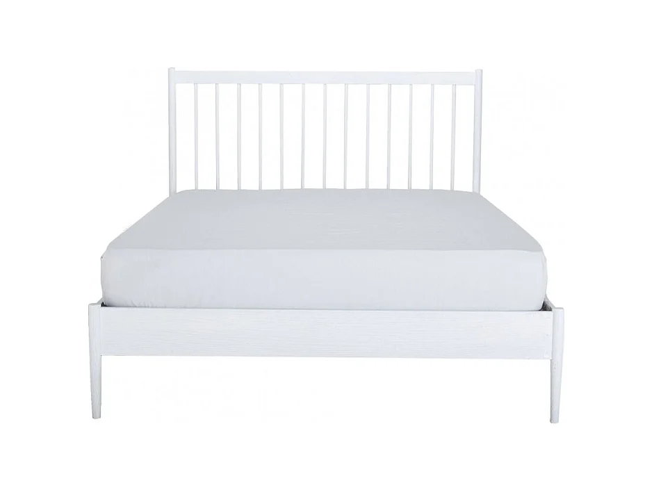 Lit 160 x 200 cm blanc plaqué frêne tête de lit barreaux - PADO 4527