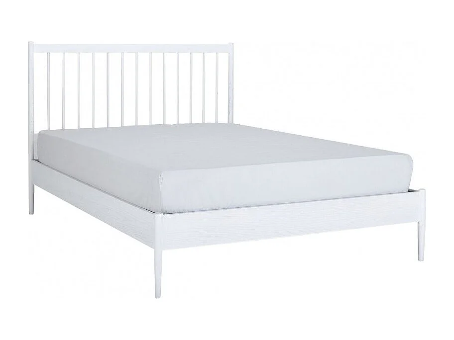 Lit 160 x 200 cm blanc plaqué frêne tête de lit barreaux - PADO 4527